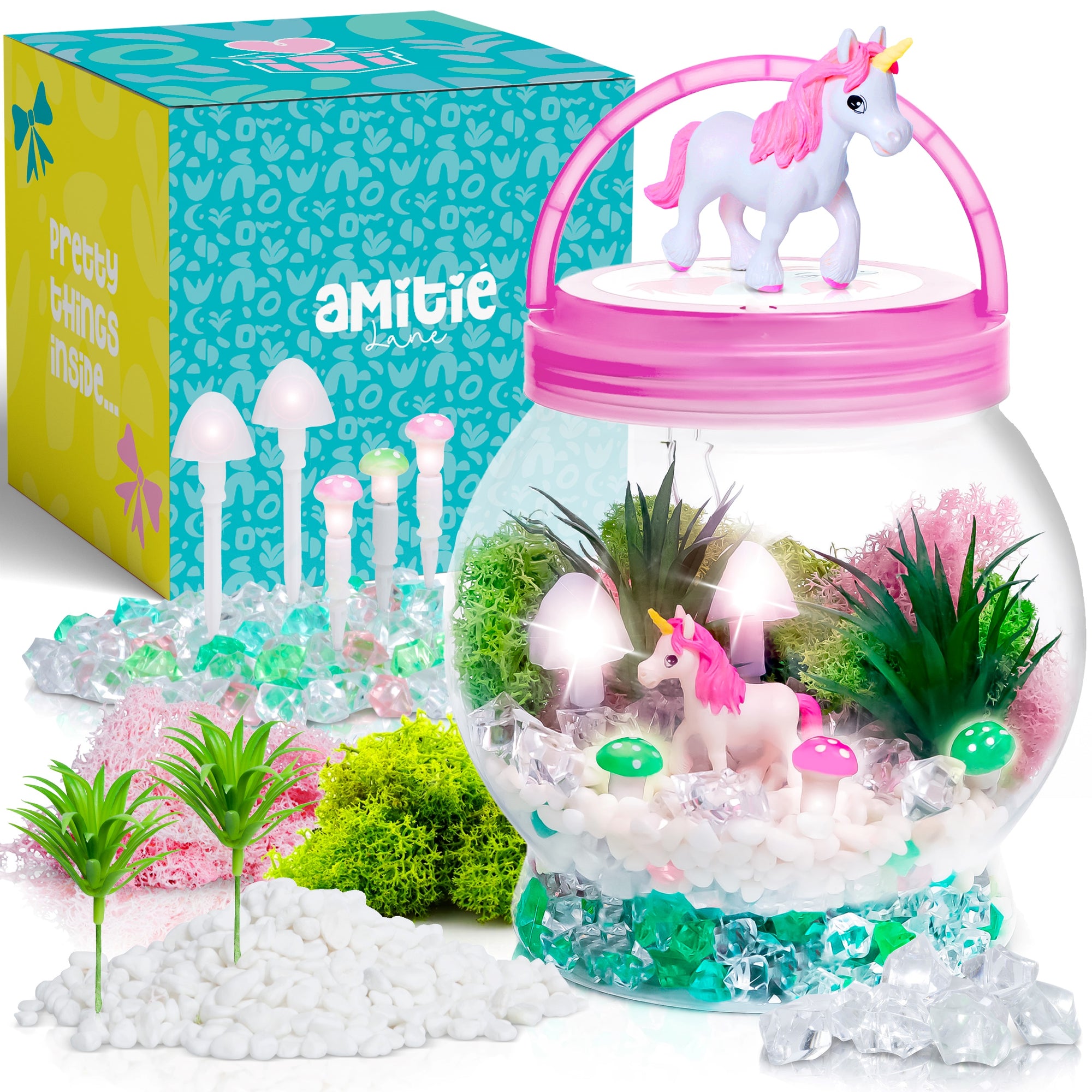 DIY Itsy Unicorn Terrarium Kit for Kids with LED Mushroom Lights