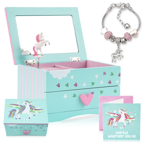 Itsy Unicorn Jewelry Box For Girls (Mint) – Two Gifts For Girls Incl. Unicorn Charm Bracelet Plus Augmented Reality Experience