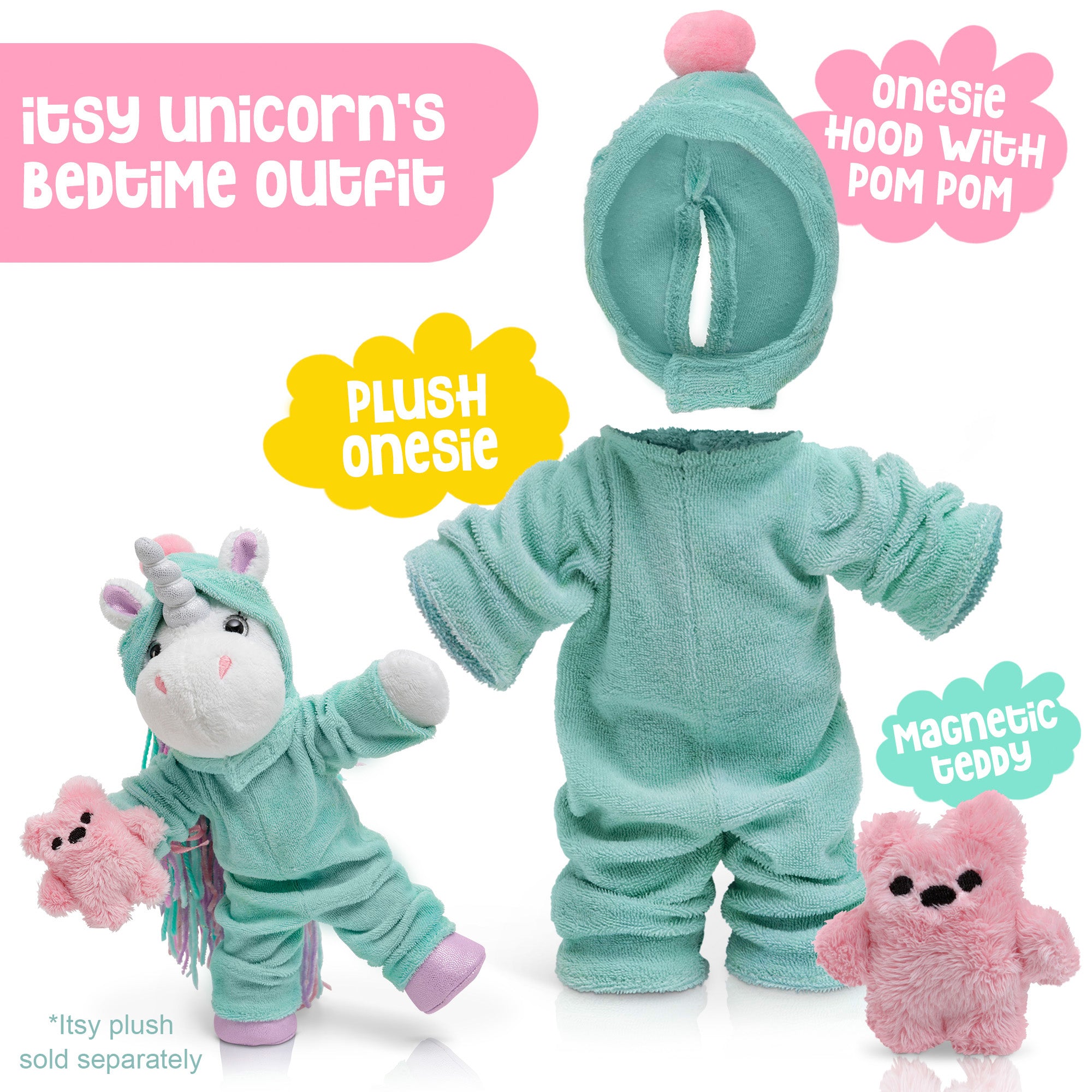 Itsy Unicorn Onesie Bedtime Outfit with Mini Teddy Bear – Pink Unicorn Plush Onesie, Unicorn Girl Gifts, Unicorn Toys for Girls Age 6-8