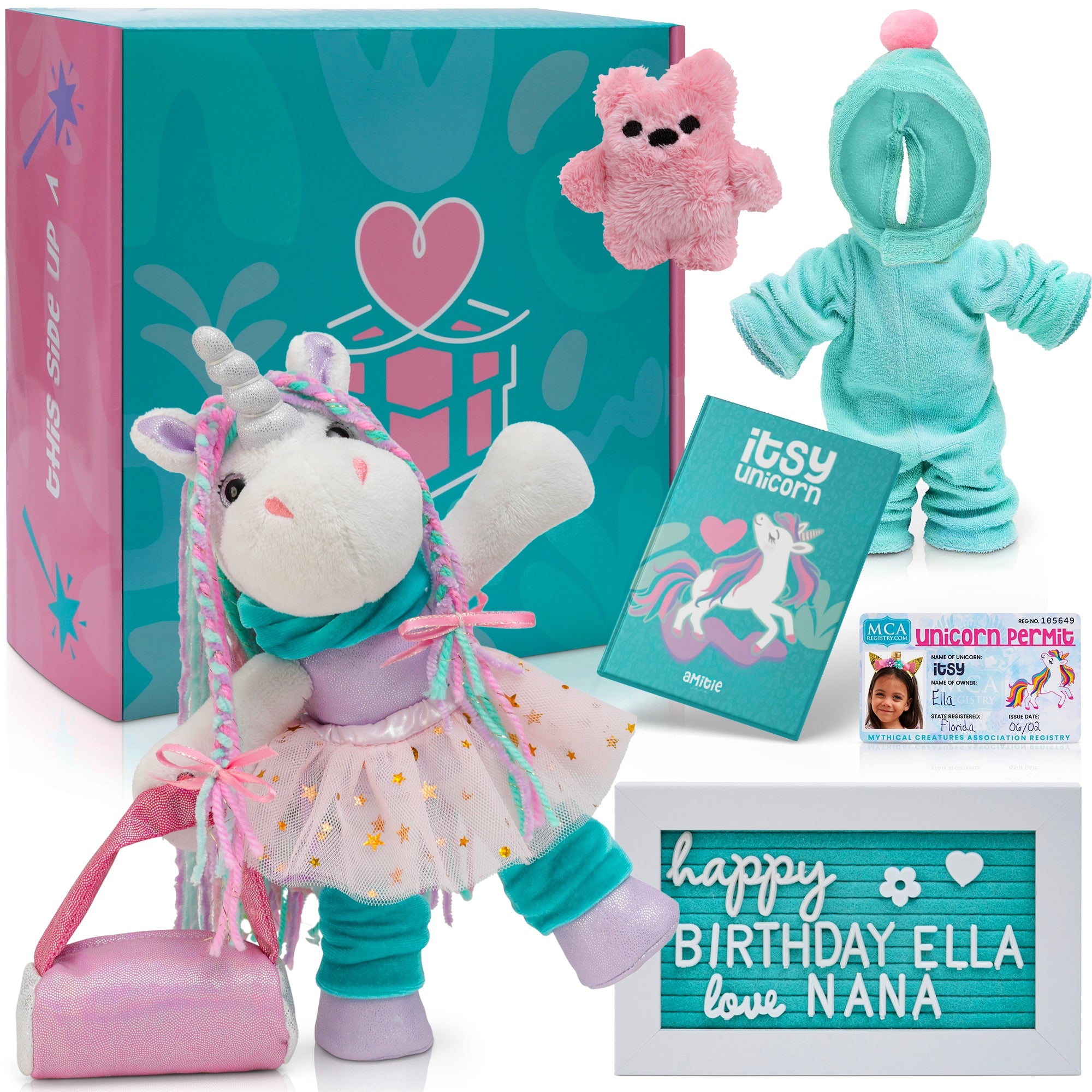 Itsy Unicorn Stuffed Animal Gift Box – Pink Unicorn Plush Toys with Ballerina, Onesie Clothes and Mini Teddy Bear, Good For Unicorns Girl Gifts Age 4-5, Unicorn Toys for Girls Age 6-8, Unicorn Stuff