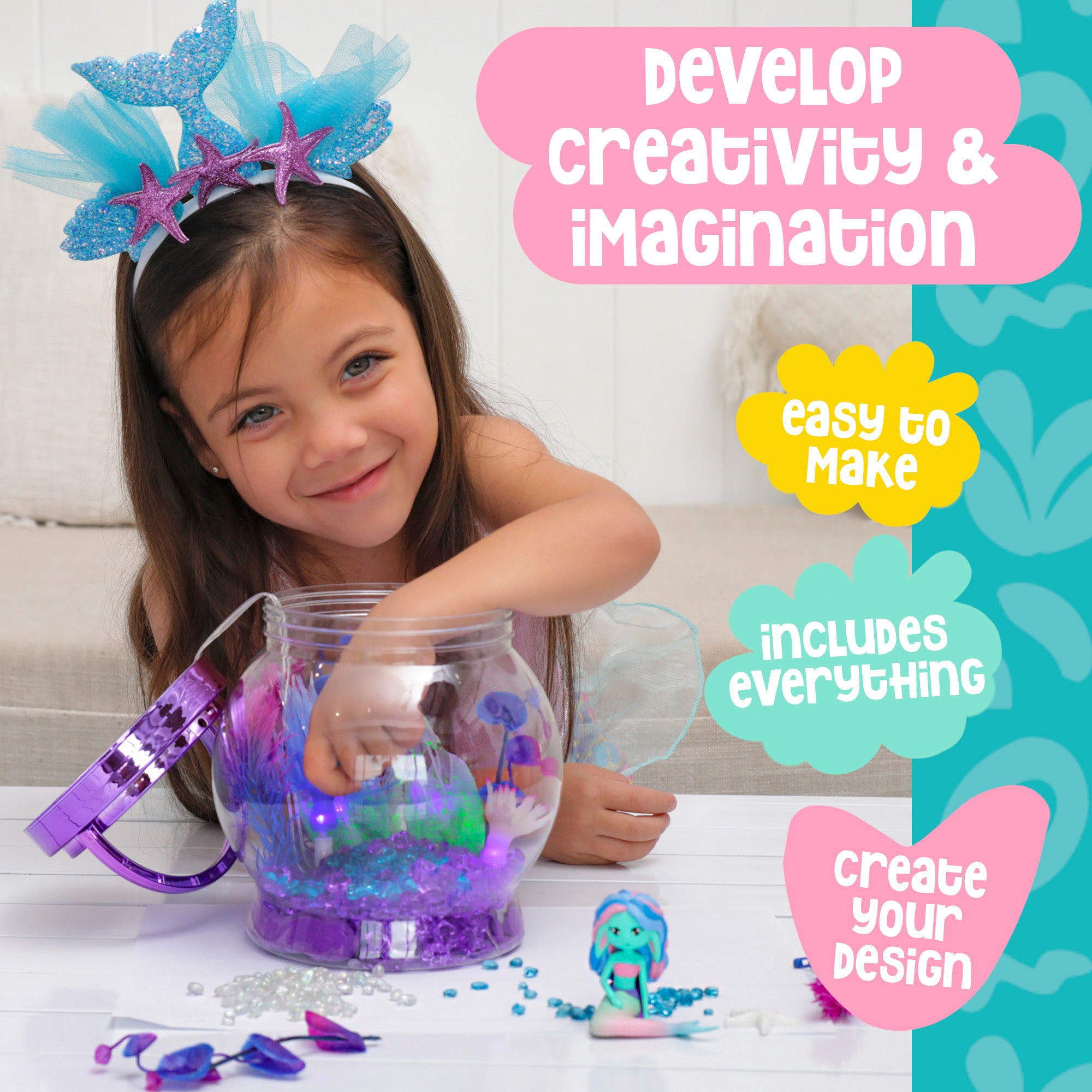 Girls Mermaid Toys DIY Light Up Terrarium Kit for Kids Mermaid Gif Amitie Lane