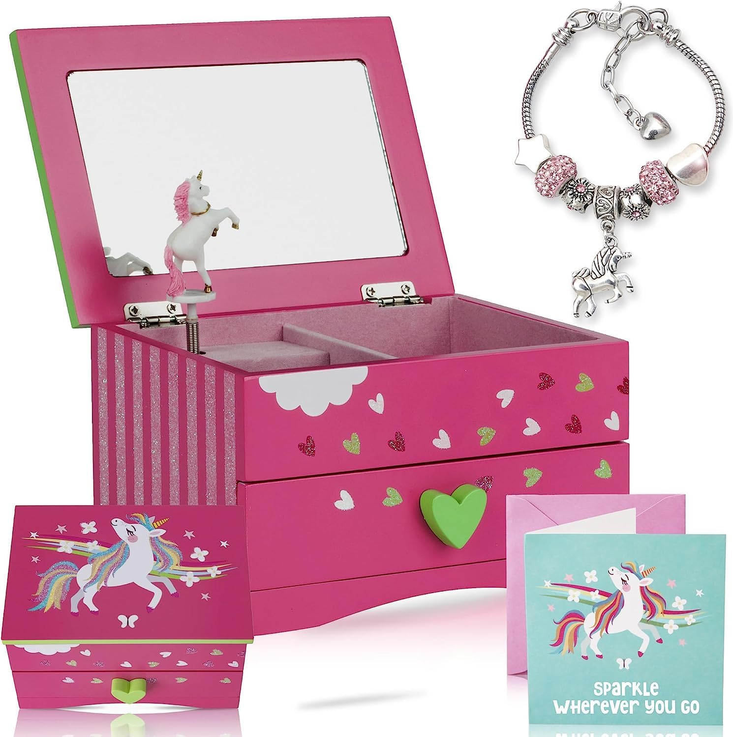 Itsy Unicorn Jewelry Box For Girls (Fuchsia) – Two Gifts For Girls Incl. Unicorn Charm Bracelet Plus Augmented Reality Experience